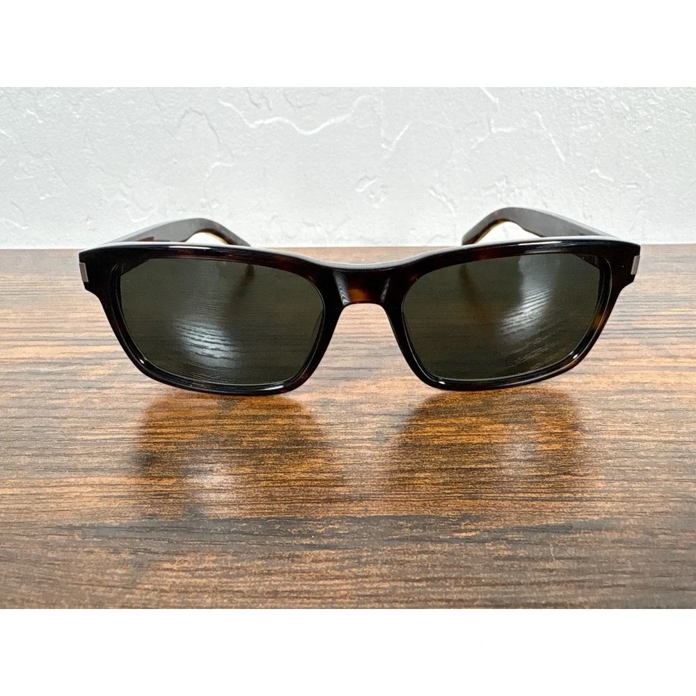 Saint Laurent SL‎ 662 004 Havana Crystal Grey Rectangular Sunglasses Made Japan
